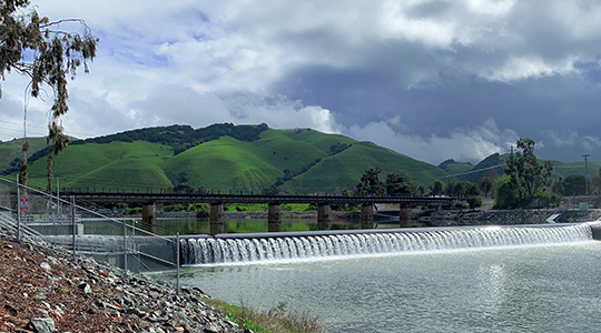 Inclined inflatable rubber dam in the United States.